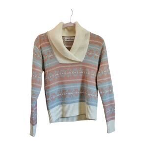 vintage sweater fair aisle size small cowl neck 100% acrylic made in USA 70s